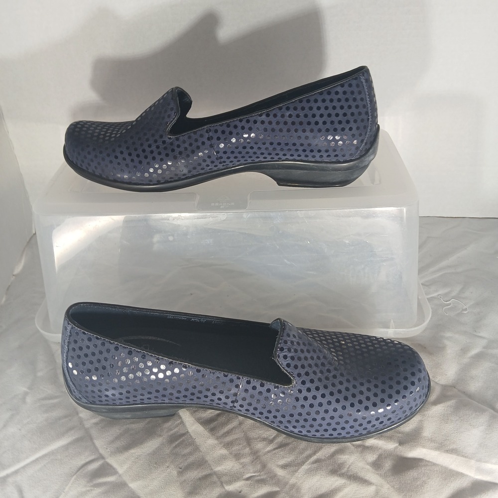 Dansko Ainsley Navy Blue Metallic Polka Dot Leather Loafers Shoes EU 36 US 5.5-6 - Picture 2 of 11